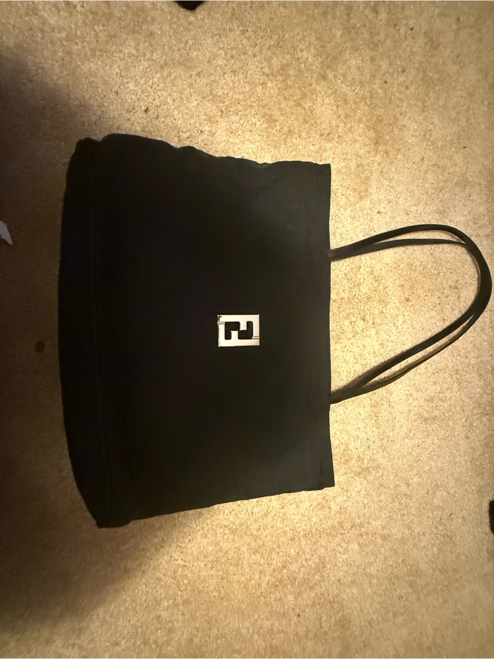 Fendi Black Messenger Bag with Gold Logo Plaque